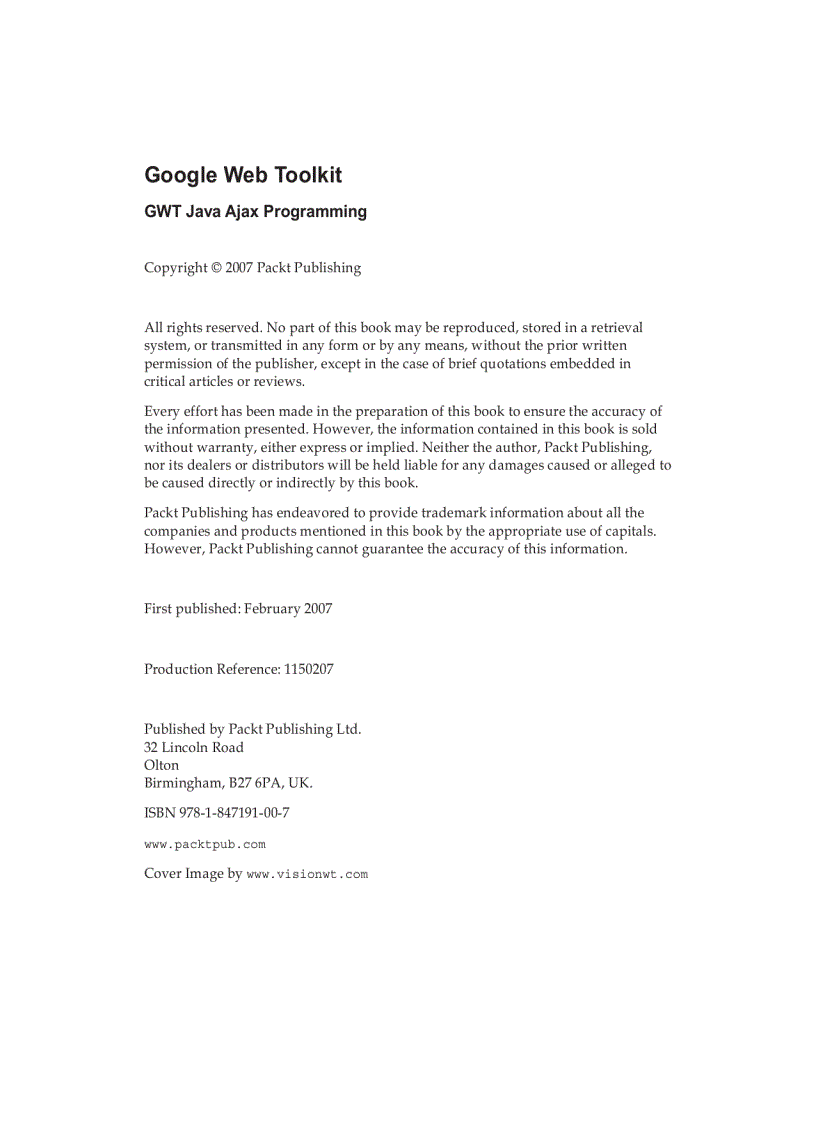 image for page Google Web Toolkit GWT Java AJAX Programming Feb 2007