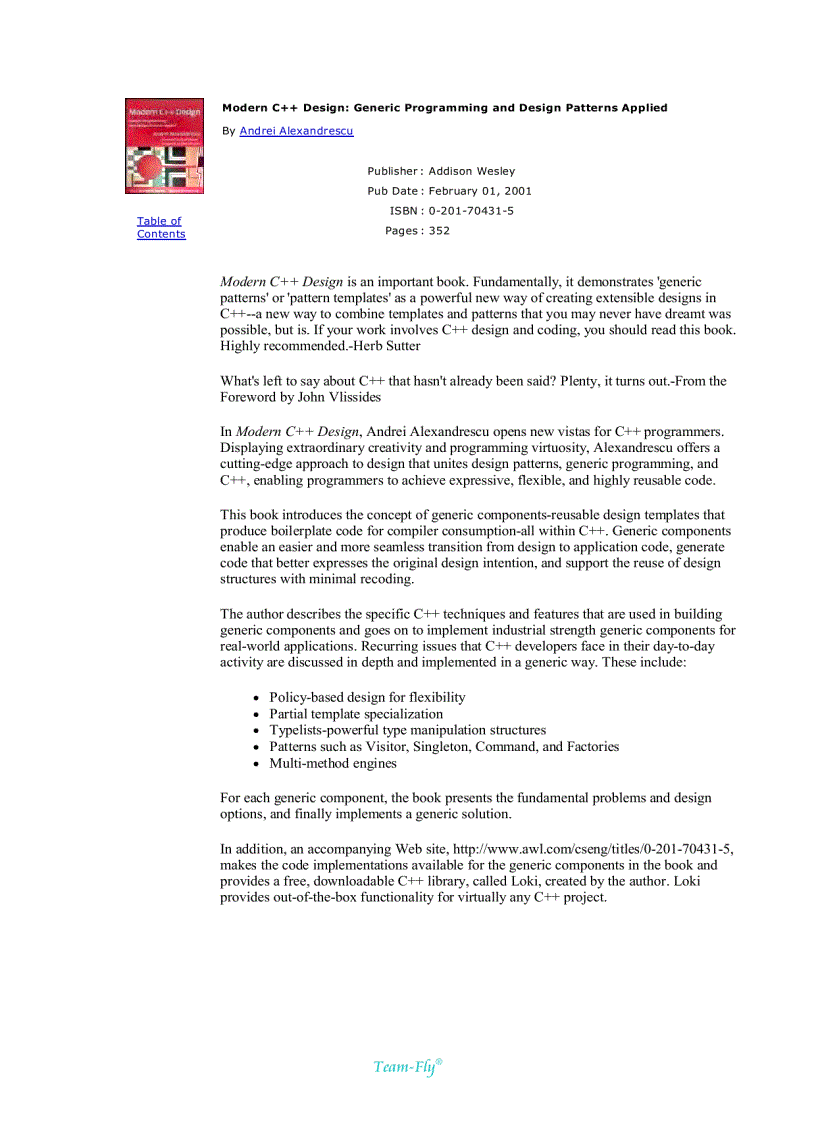 image for page Modern C Design Generic Programming and Design Patterns Applied