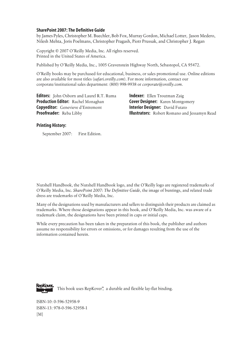 image for page SharePoint 2007 The Definitive Guide Sep 2007