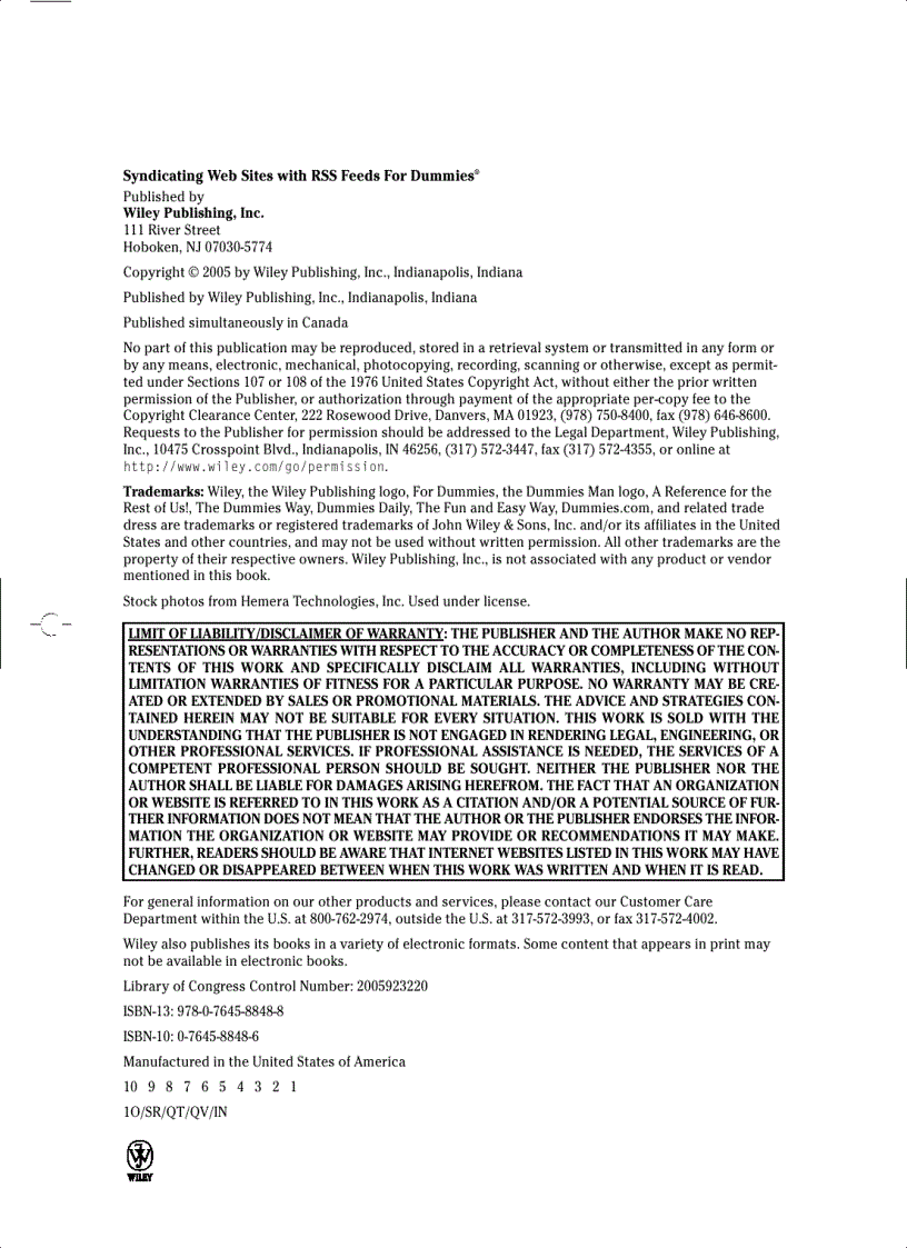 image for page Syndicating Web Sites with RSS Feeds For Dummies