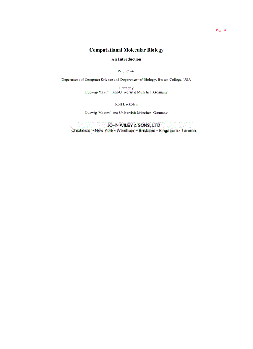 image for page Computational Molecular Biology An Introduction