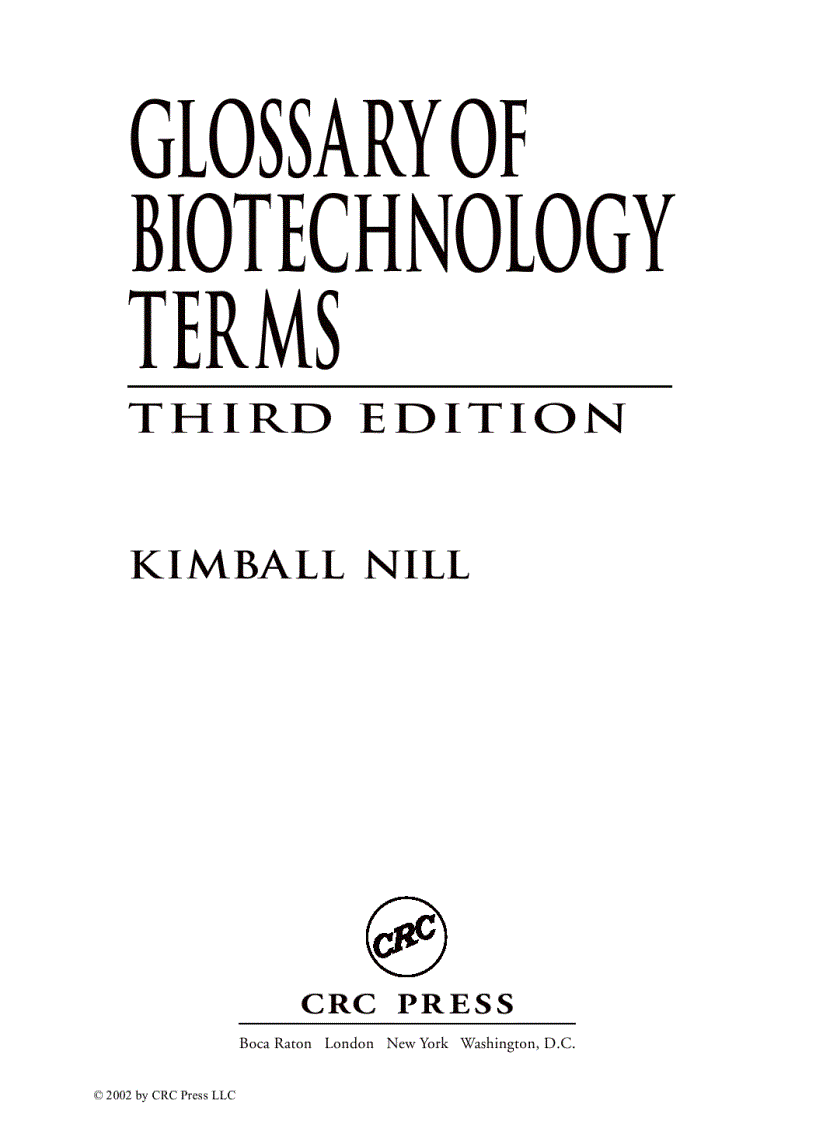 image for page Glossary of Biotechnology Terms 3rd Edition