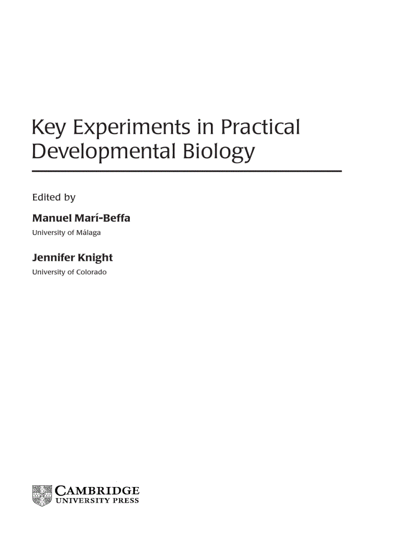 image for page Key Experiments in Practical Developmental Biology