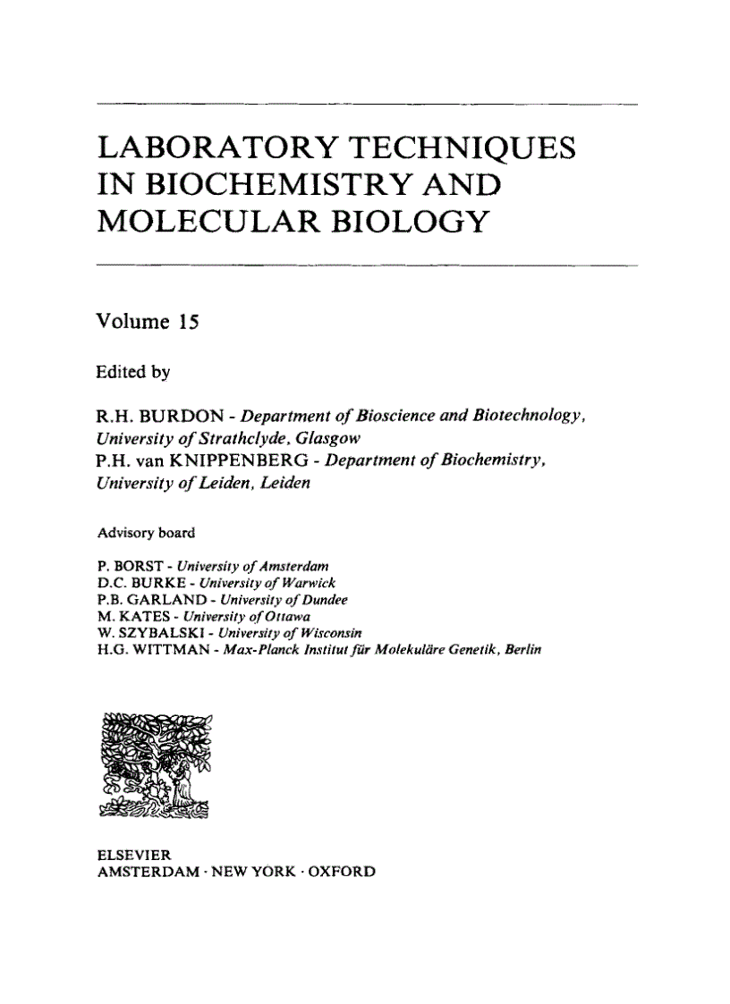 image for page Laboratory Techniques in Biochemistry and Molecular Biology Volume 15