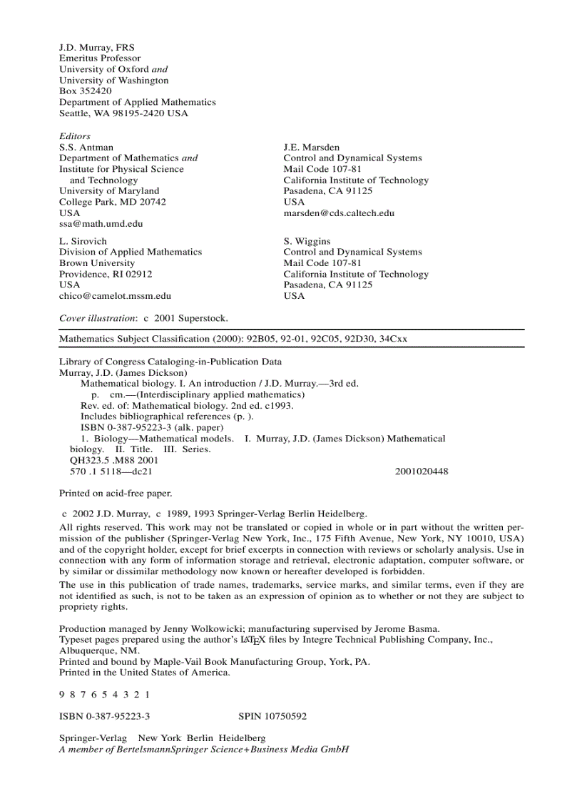 image for page Mathematical Biology I An Introduction 3rd Edition