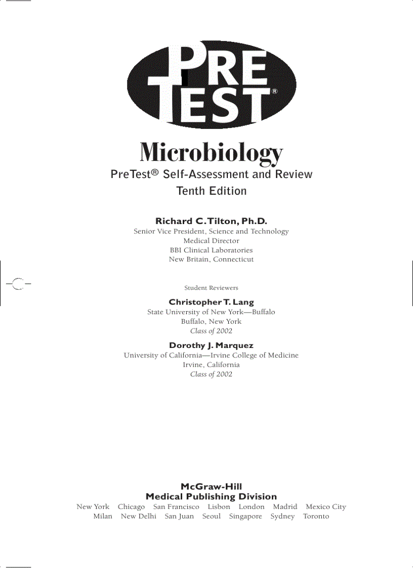 image for page Microbiology PreTest Self Assessment and Review 10th Edition