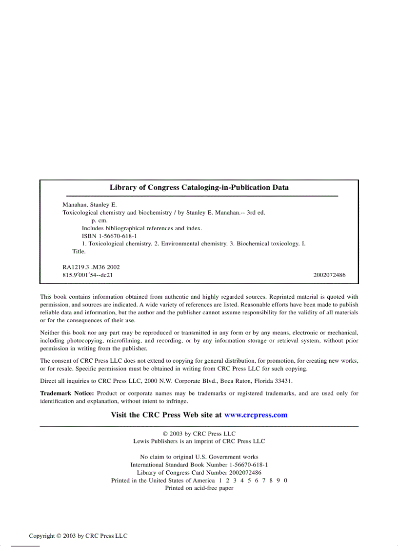 image for page Toxicological Chemistry and Biochemistry 3rd Edition