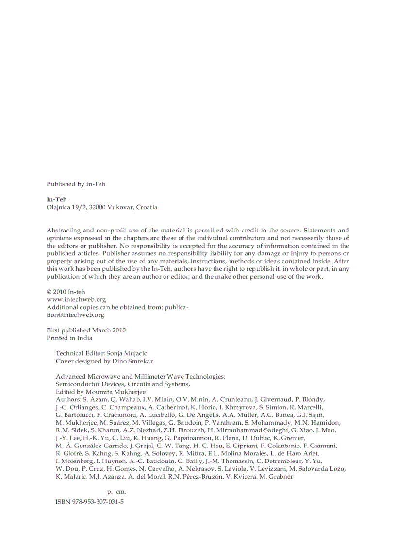 image for page Advanced Microwave and Millimeter Wave Technologies Semiconductor Devices Circuits and Systems