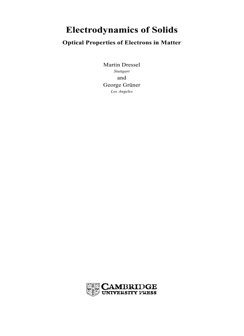 image for page Electrodynamics of Solids 1st Edition