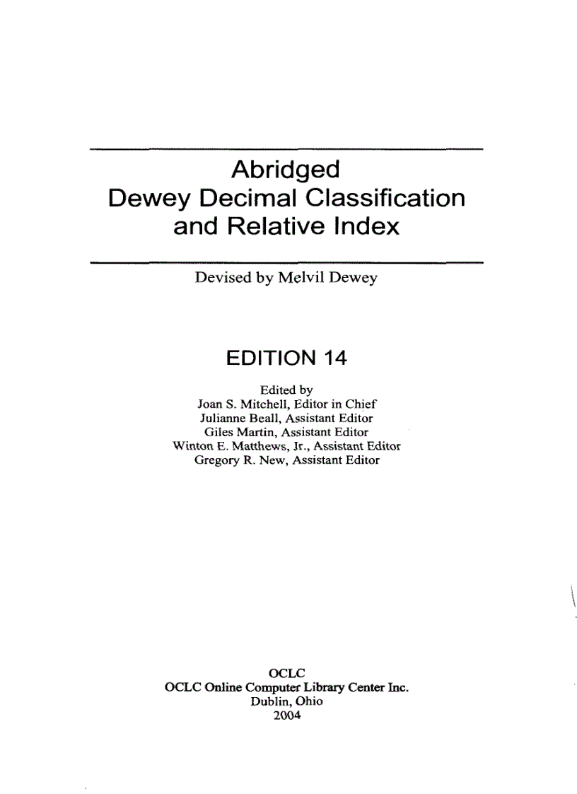 Khung phân loại thập phân Dewey rút gọn DDC14