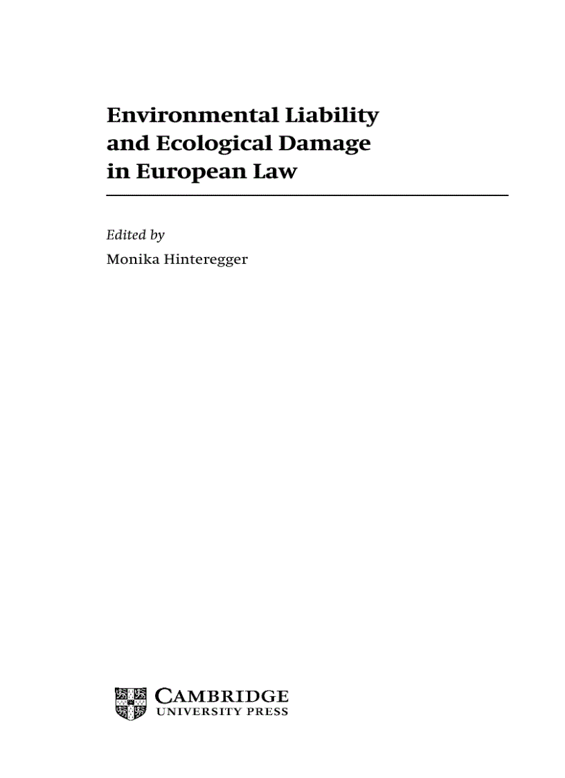 image for page Environmental Liability and Ecological Damage In European Law