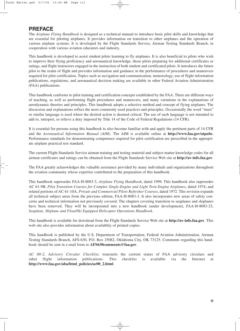 image for page Airplane Flying Handbook Federal Aviation Administration