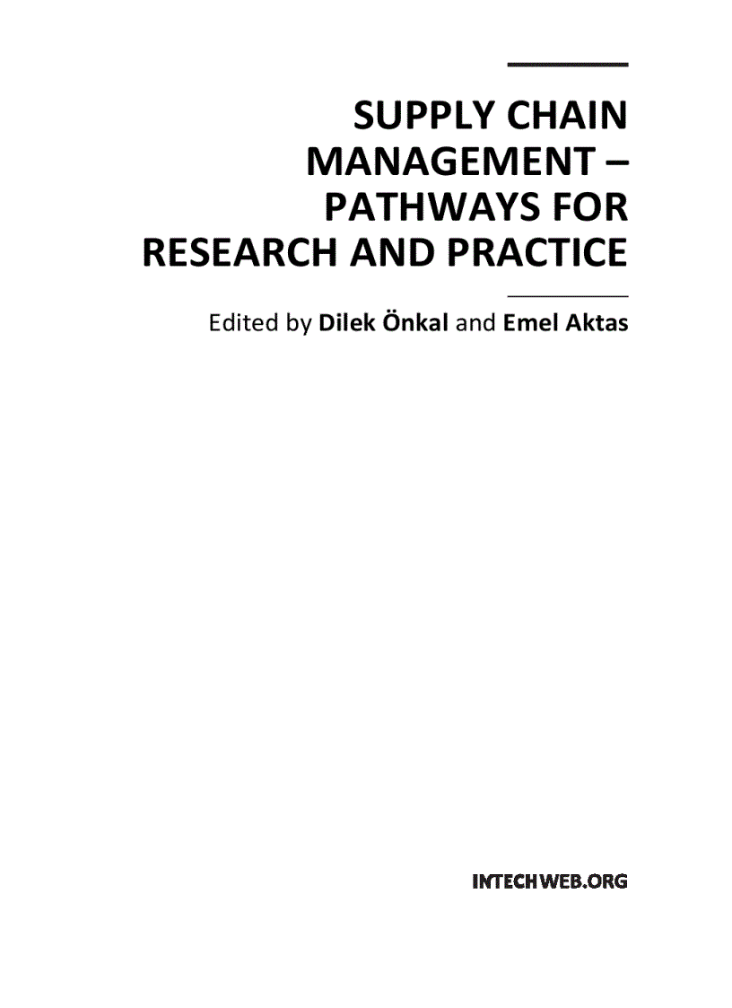 Supply Chain Management Pathways for Research and Practice