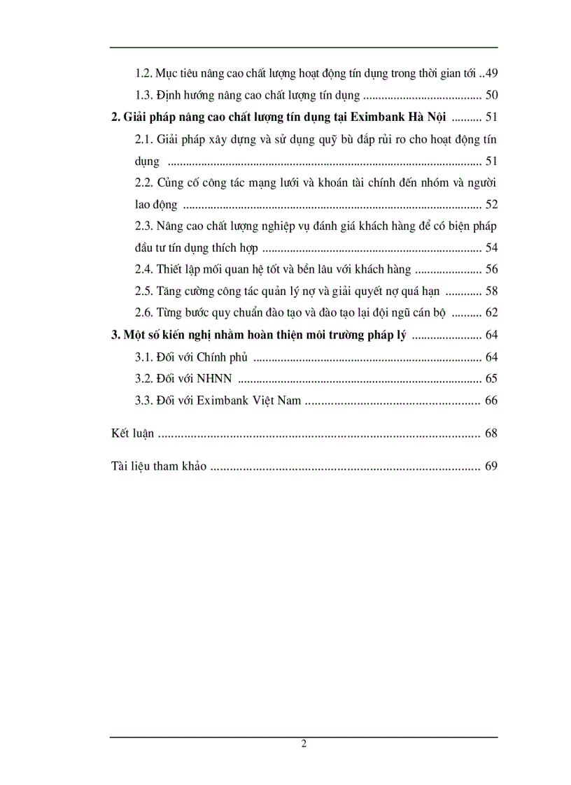 Chất lượng tín dụng ngân hàng hiện trạng và giải pháp nâng cao chất lượng tín dụng tại NHTMCP Eximbank Hà Nội