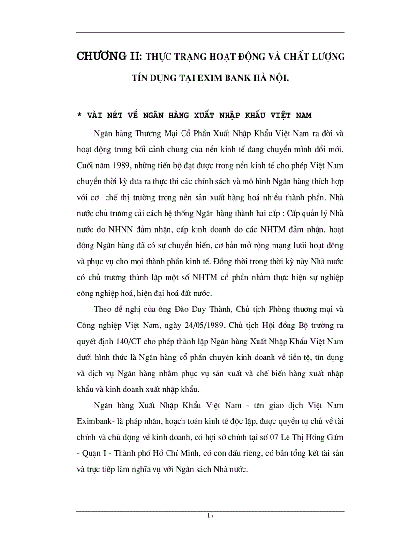 image for page Chất lượng tín dụng ngân hàng hiện trạng và giải pháp nâng cao chất lượng tín dụng tại NHTMCP Eximbank Hà Nội