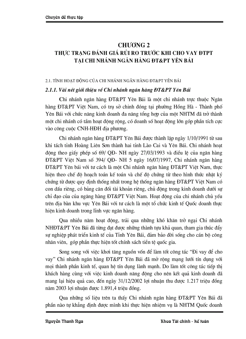 image for page Đánh giá rủi ro trước khi cho vay ĐTPT tại Chi nhánh ngân hàng ĐT PT Yên Bái