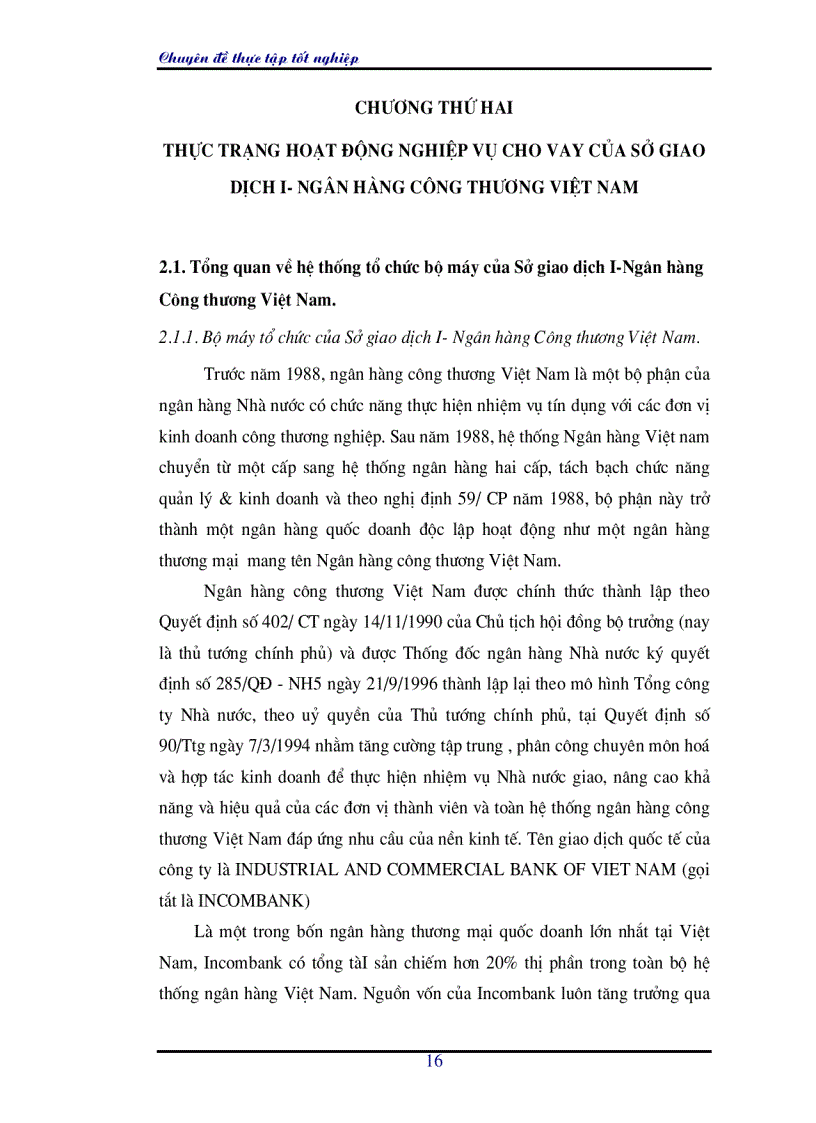 image for page Hoàn thiện nghiệp vụ cho vay của Sở giao dịch I Ngân hàng Công thương Việt Nam