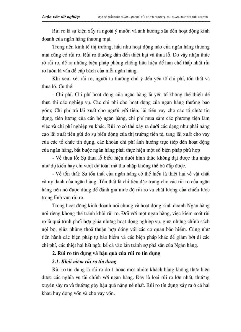 image for page Một số biện pháp nhằm hạn chế rủi ro tín dụng tại chi nhánh Ngân hàng Công thương Lưu Xá Thái Nguyên