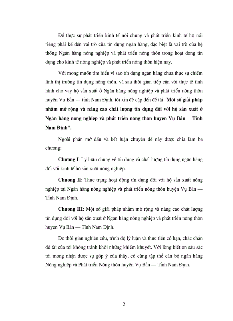 image for page Một số giải pháp nhằm mở rộng và nâng cao chất lượng tín dụng đối với hộ sản xuất ở Ngân hàng nông nghiệp và phát triển nông thôn huyện Vụ Bản