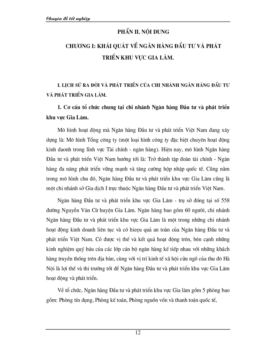 image for page Hoạt động tín dụng tại chi nhánh ngân hàng Đầu tư Phát triển khu vực Gia Lâm