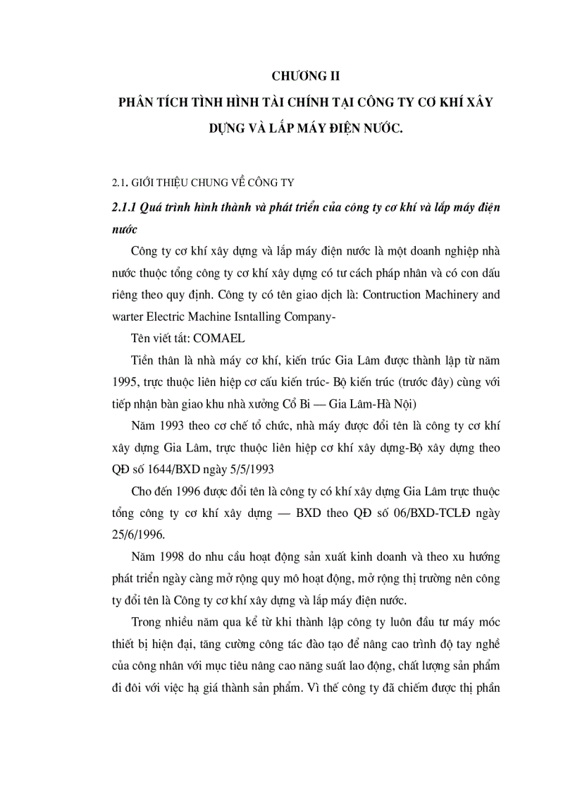 image for page Phân tích tình hình tài chính của Công ty Cơ khí Xây dựng và Lắp máy điện nước