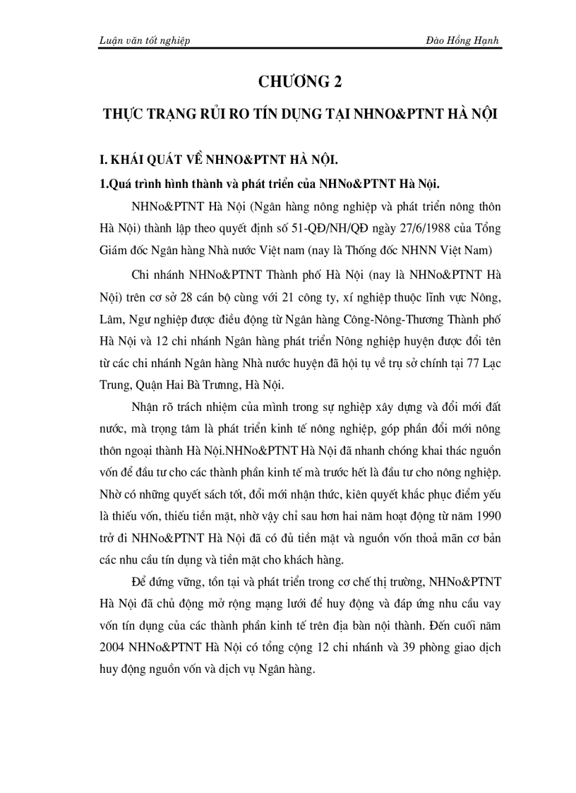 image for page Một số giải pháp phòng ngừa và hạn chế rủi ro tín dụng tại NHNo PTNT Hà Nội