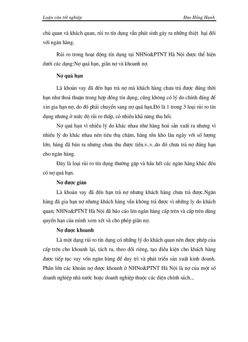 image for page Một số giải pháp phòng ngừa và hạn chế rủi ro tín dụng tại NHNo PTNT Hà Nội