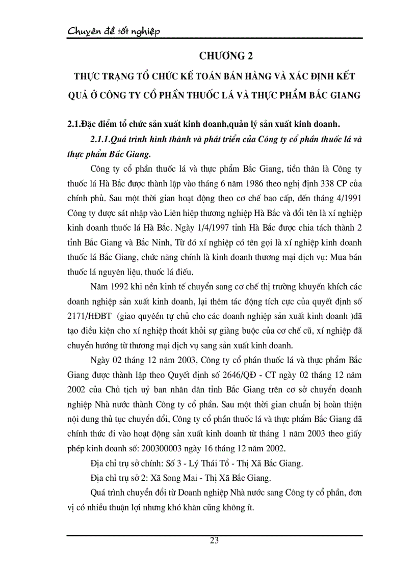 image for page Tổ chức kế toán bán hàng và xác định kết quả bán hàng ở công ty cổ phần thuốc lá và chế biến thực phẩm Bắc Giang