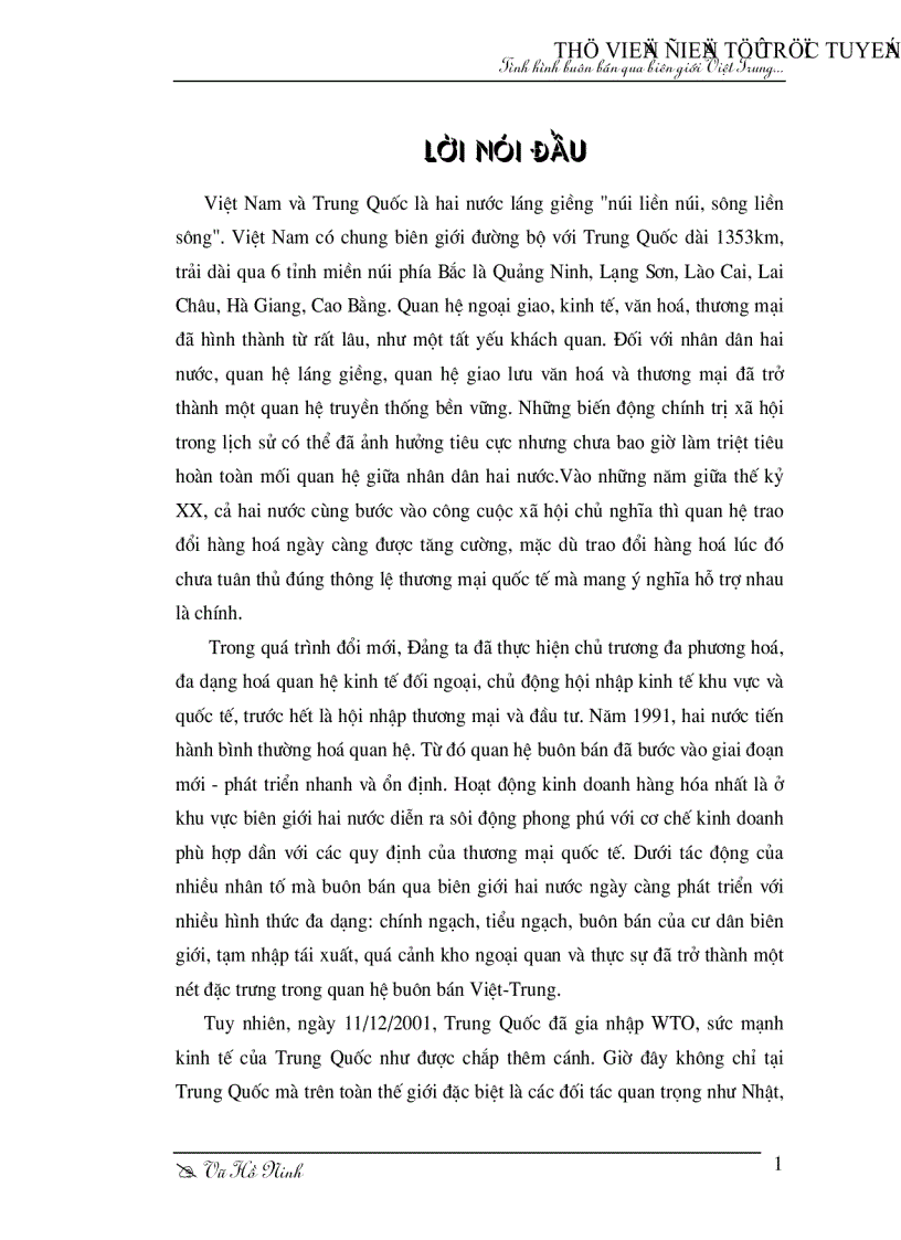 Tình hình buôn bán qua biên giới việt trung trước và sau khi trung quốc gia nhập wto