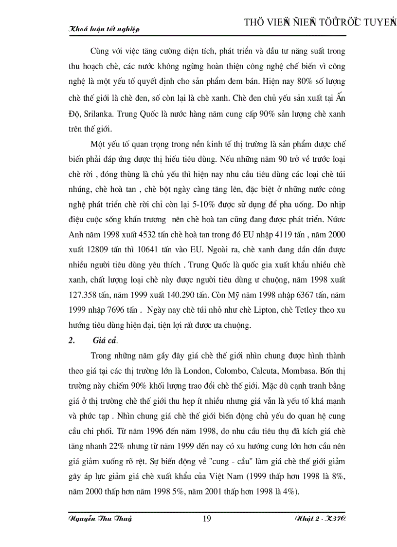 image for page Vài nét về thị trường chè và tình hình sản xuất chế biến xuất khẩu mặt hàng này ở Việt Nam những năm gần đây