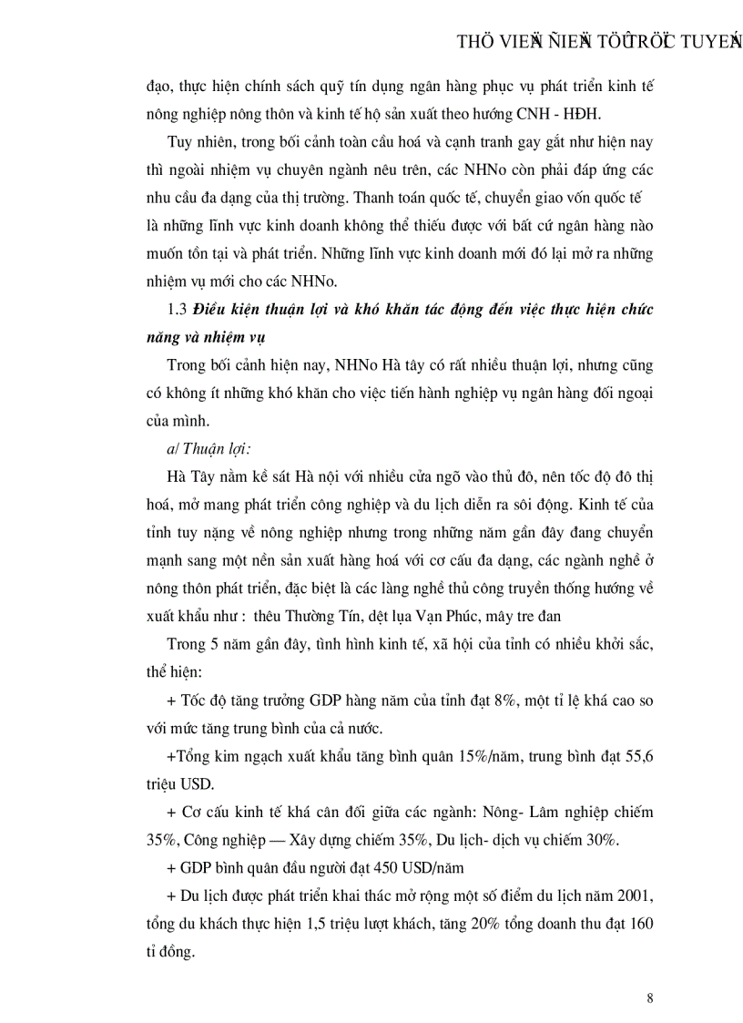 image for page Tìm hiểu một số vấn đề về hoạt động của NHNo PTNT tỉnh Hà Tây góp phần mở rộng quan hệ kinh tế đối ngoại của nước ta trong giai đoạn hiện nay