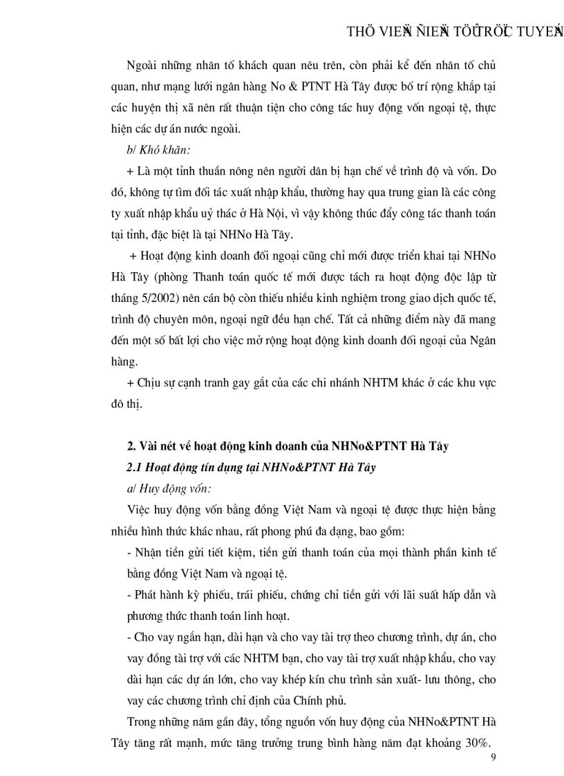 image for page Tìm hiểu một số vấn đề về hoạt động của NHNo PTNT tỉnh Hà Tây góp phần mở rộng quan hệ kinh tế đối ngoại của nước ta trong giai đoạn hiện nay