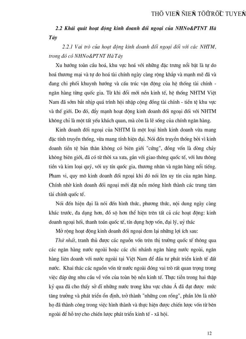 image for page Tìm hiểu một số vấn đề về hoạt động của NHNo PTNT tỉnh Hà Tây góp phần mở rộng quan hệ kinh tế đối ngoại của nước ta trong giai đoạn hiện nay