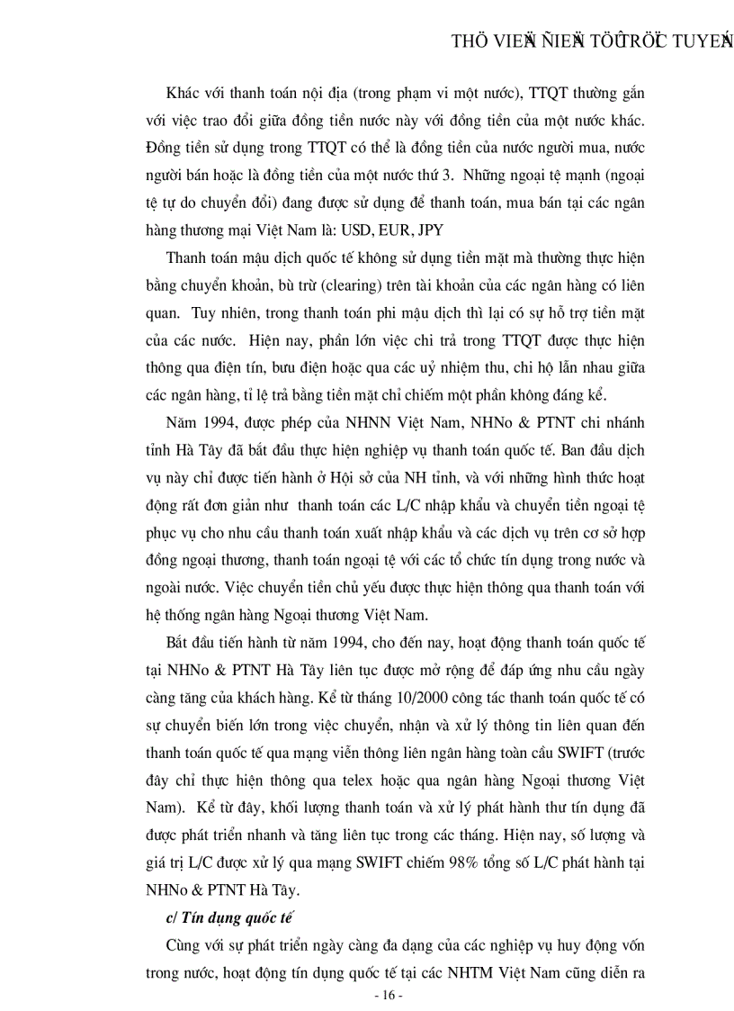 image for page Tìm hiểu một số vấn đề về hoạt động của NHNo PTNT tỉnh Hà Tây góp phần mở rộng quan hệ kinh tế đối ngoại của nước ta trong giai đoạn hiện nay