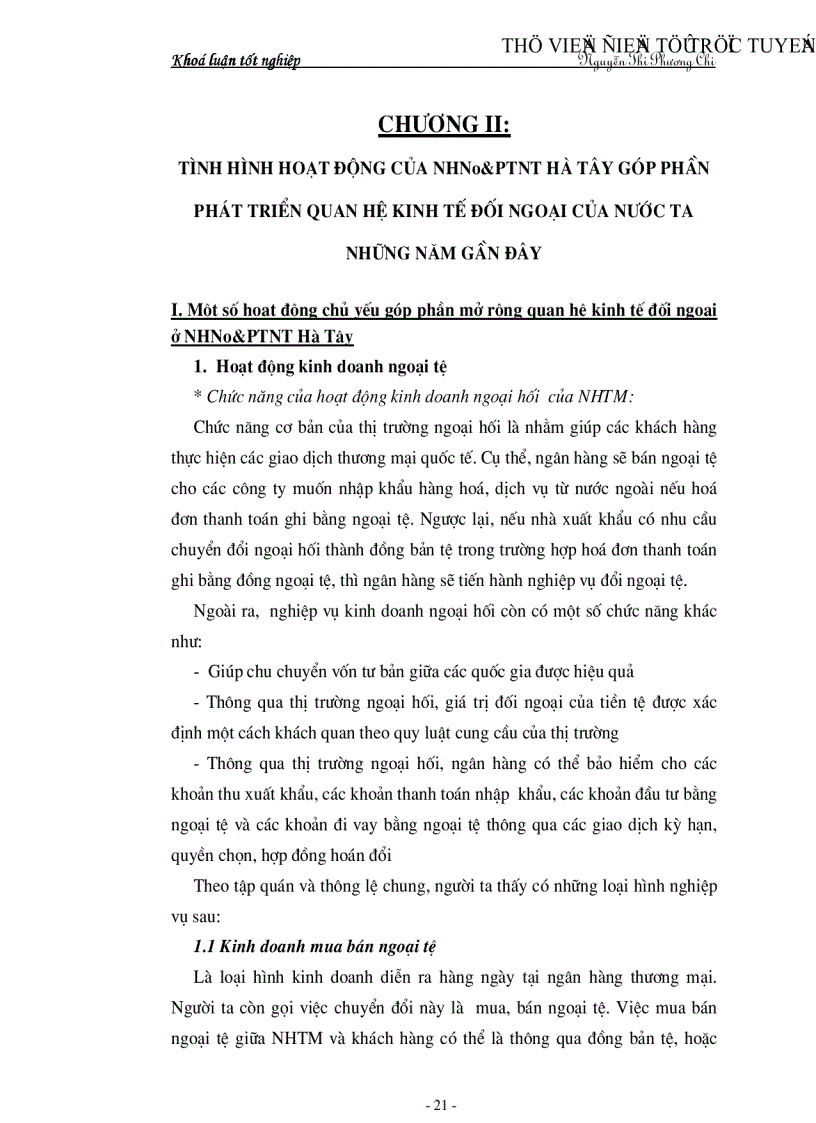 image for page Tìm hiểu một số vấn đề về hoạt động của NHNo PTNT tỉnh Hà Tây góp phần mở rộng quan hệ kinh tế đối ngoại của nước ta trong giai đoạn hiện nay