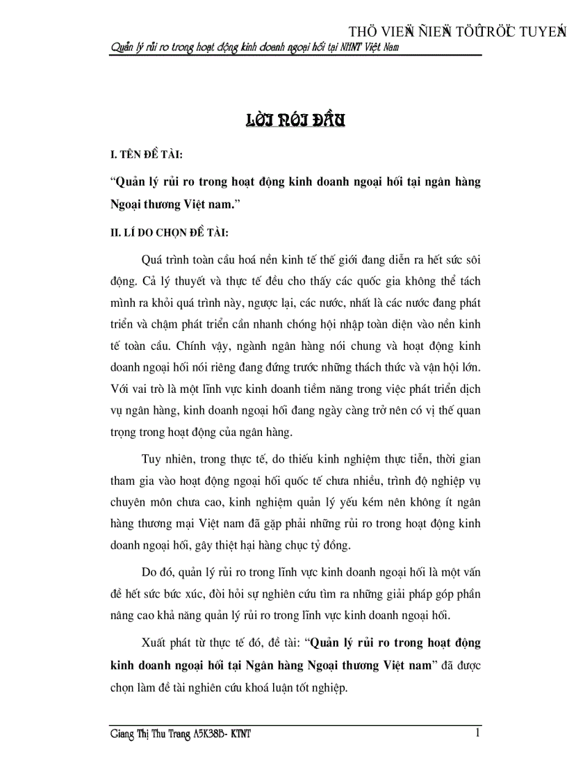 image for page Quản lý rủi ro trong hoạt động kinh doanh ngoại hối tại ngân hàng Ngoại thương Việt nam