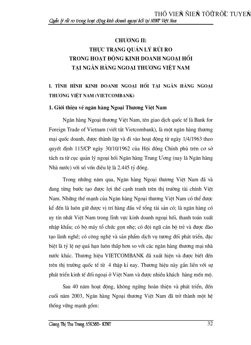 image for page Quản lý rủi ro trong hoạt động kinh doanh ngoại hối tại ngân hàng Ngoại thương Việt nam