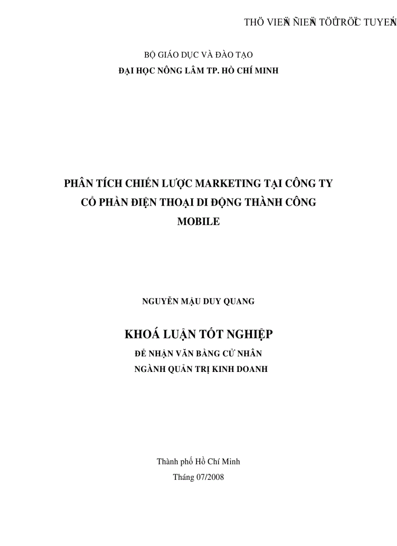 Phân tích chiến lược Marketing tại công ty cổ phần điện thọại di động Thành Công Mobile