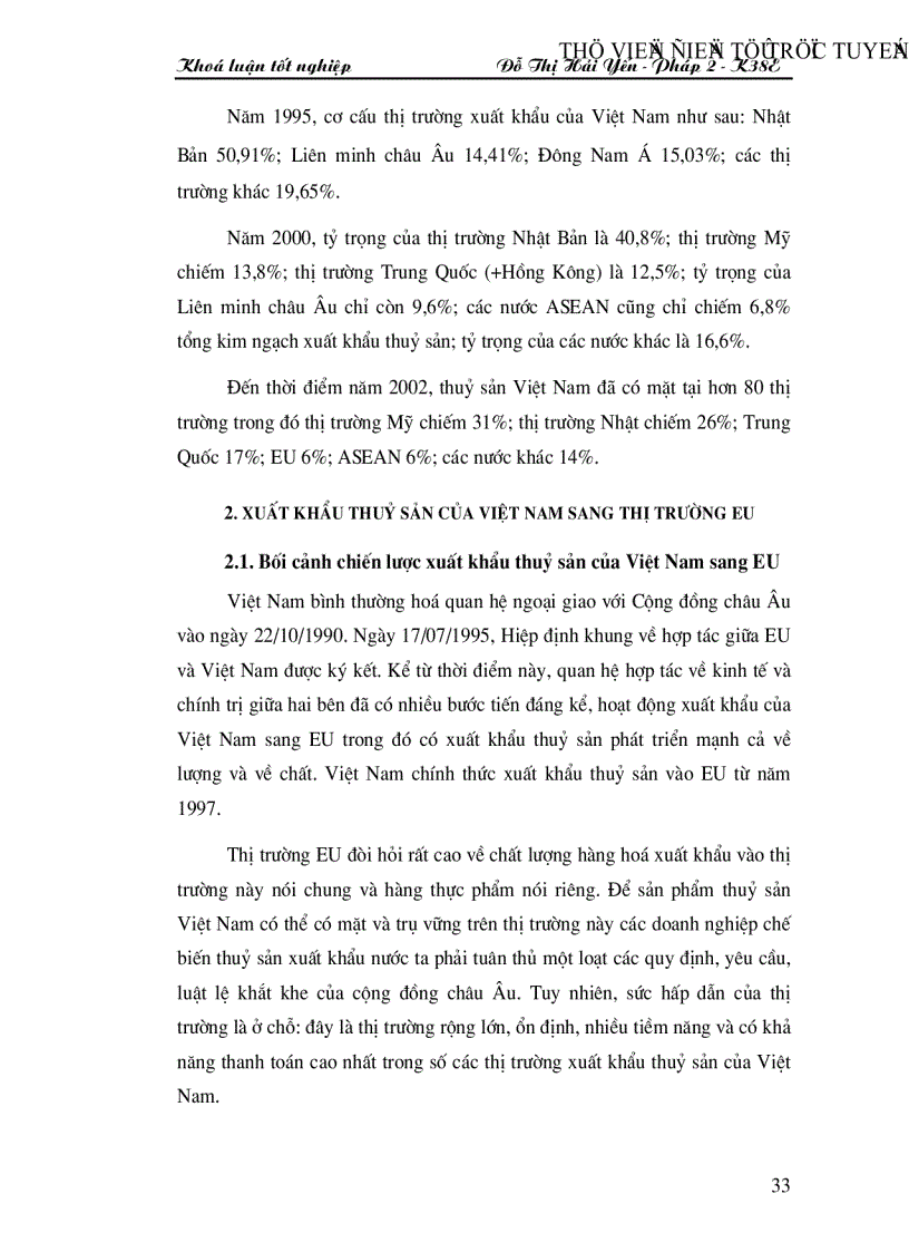 image for page Chiến lược xuất khẩu thuỷ sản của Việt Nam nhằm đáp ứng tốt nhất những quy định hiện nay của thị trường EU trong xu thế hội nhập