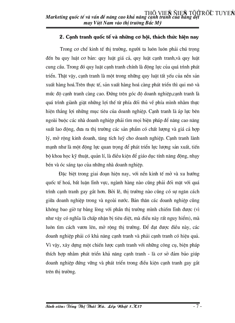 image for page Marketing quốc tế và vấn đề nâng cao khả năng cạnh tranh của hàng dệt may Việt Nam vào thị trường Bắc Mỹ