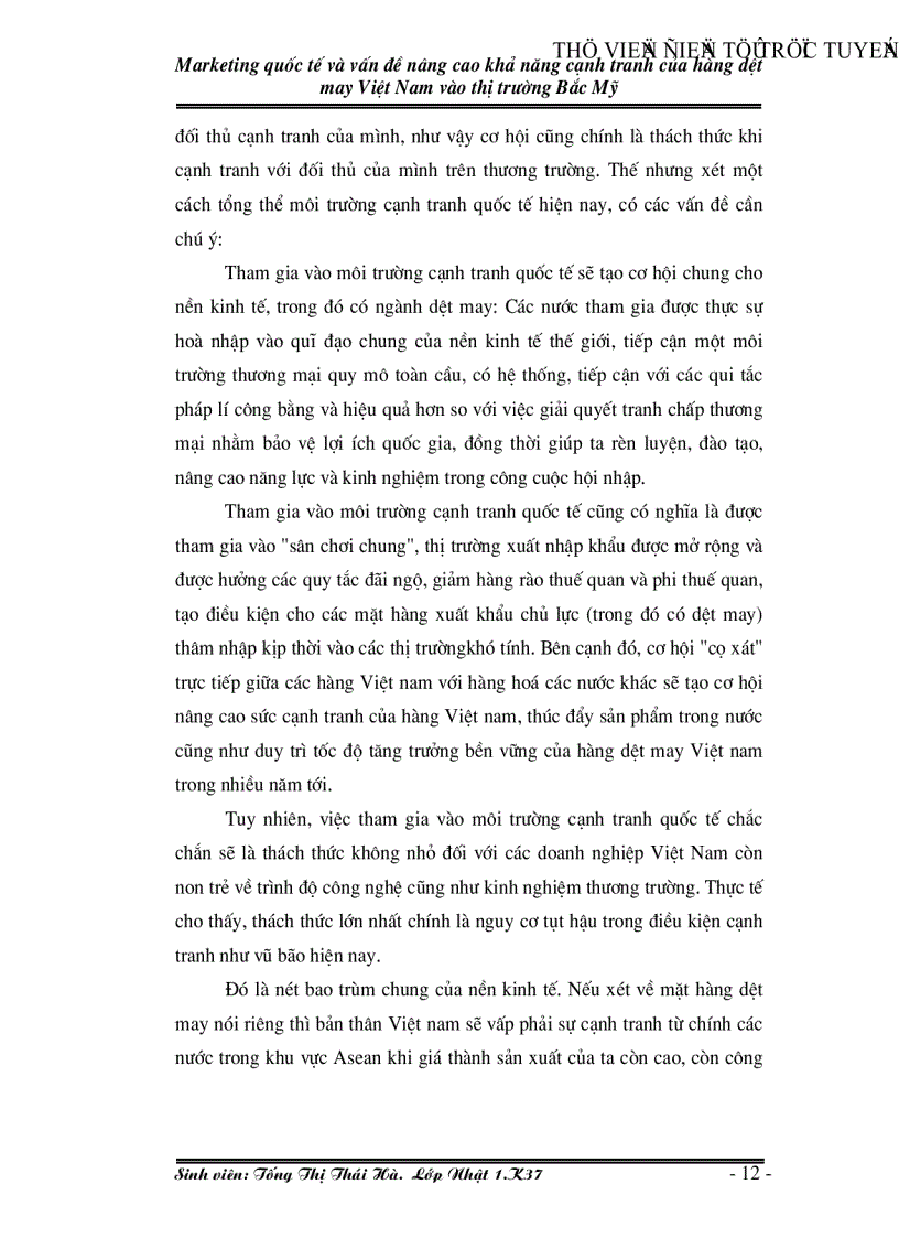 image for page Marketing quốc tế và vấn đề nâng cao khả năng cạnh tranh của hàng dệt may Việt Nam vào thị trường Bắc Mỹ