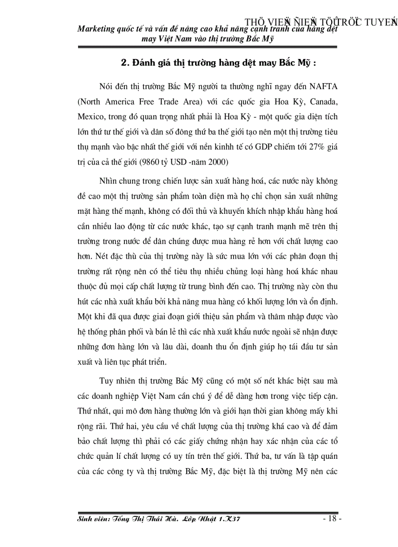 image for page Marketing quốc tế và vấn đề nâng cao khả năng cạnh tranh của hàng dệt may Việt Nam vào thị trường Bắc Mỹ