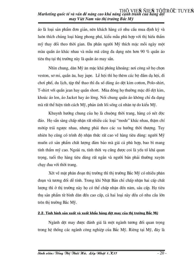image for page Marketing quốc tế và vấn đề nâng cao khả năng cạnh tranh của hàng dệt may Việt Nam vào thị trường Bắc Mỹ