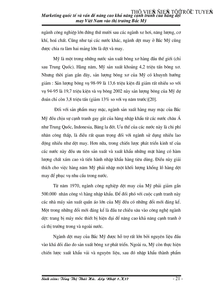 image for page Marketing quốc tế và vấn đề nâng cao khả năng cạnh tranh của hàng dệt may Việt Nam vào thị trường Bắc Mỹ