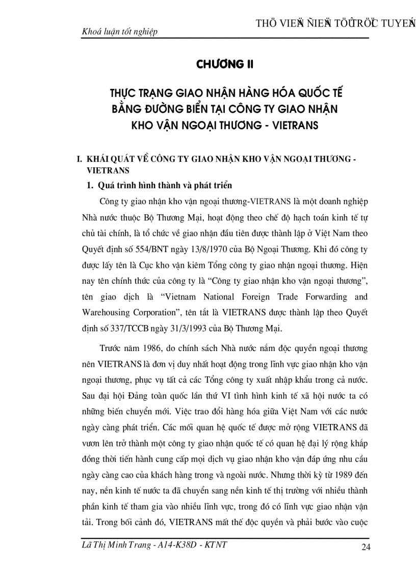 image for page Giao nhận hàng hóa quốc tế bằng đường biển tại Công ty giao nhận kho vận ngoại thương VIETRANS