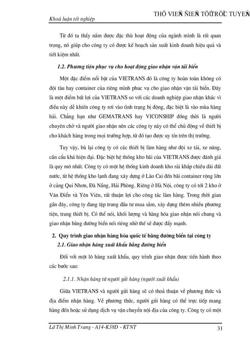 image for page Giao nhận hàng hóa quốc tế bằng đường biển tại Công ty giao nhận kho vận ngoại thương VIETRANS