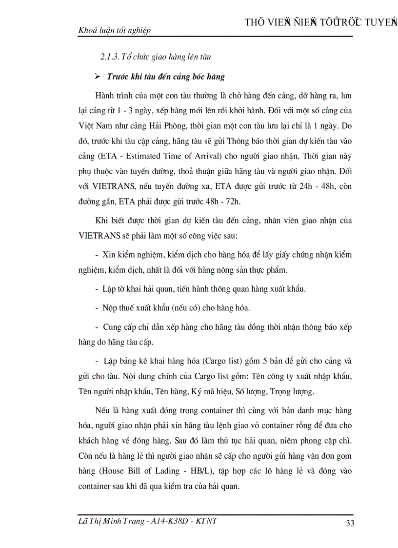 image for page Giao nhận hàng hóa quốc tế bằng đường biển tại Công ty giao nhận kho vận ngoại thương VIETRANS
