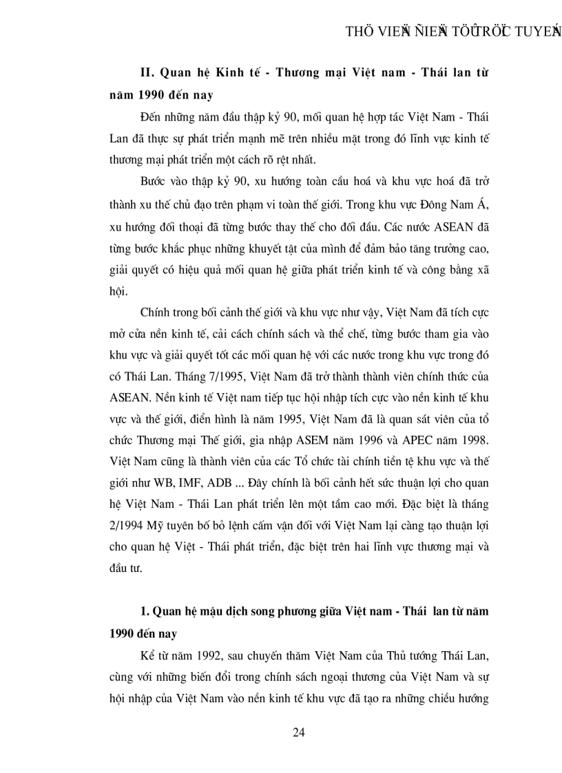 image for page Quan hệ Kinh tế Thương mại Việt Nam Thái Lan trong giai đoạn hiện nay