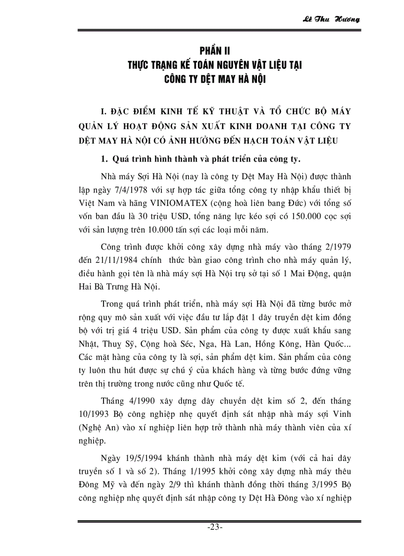 image for page Tổ chức công tác kế toán nguyên vật kiệu tại công ty Dệt May Hà Nội