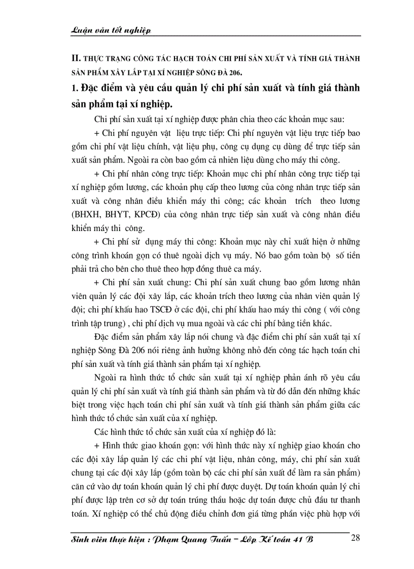 image for page Công tác hạch toán chi phí sản xuất và tính giá thành sản phẩm xây lắp tại xí nghiệp Sông Đà 206